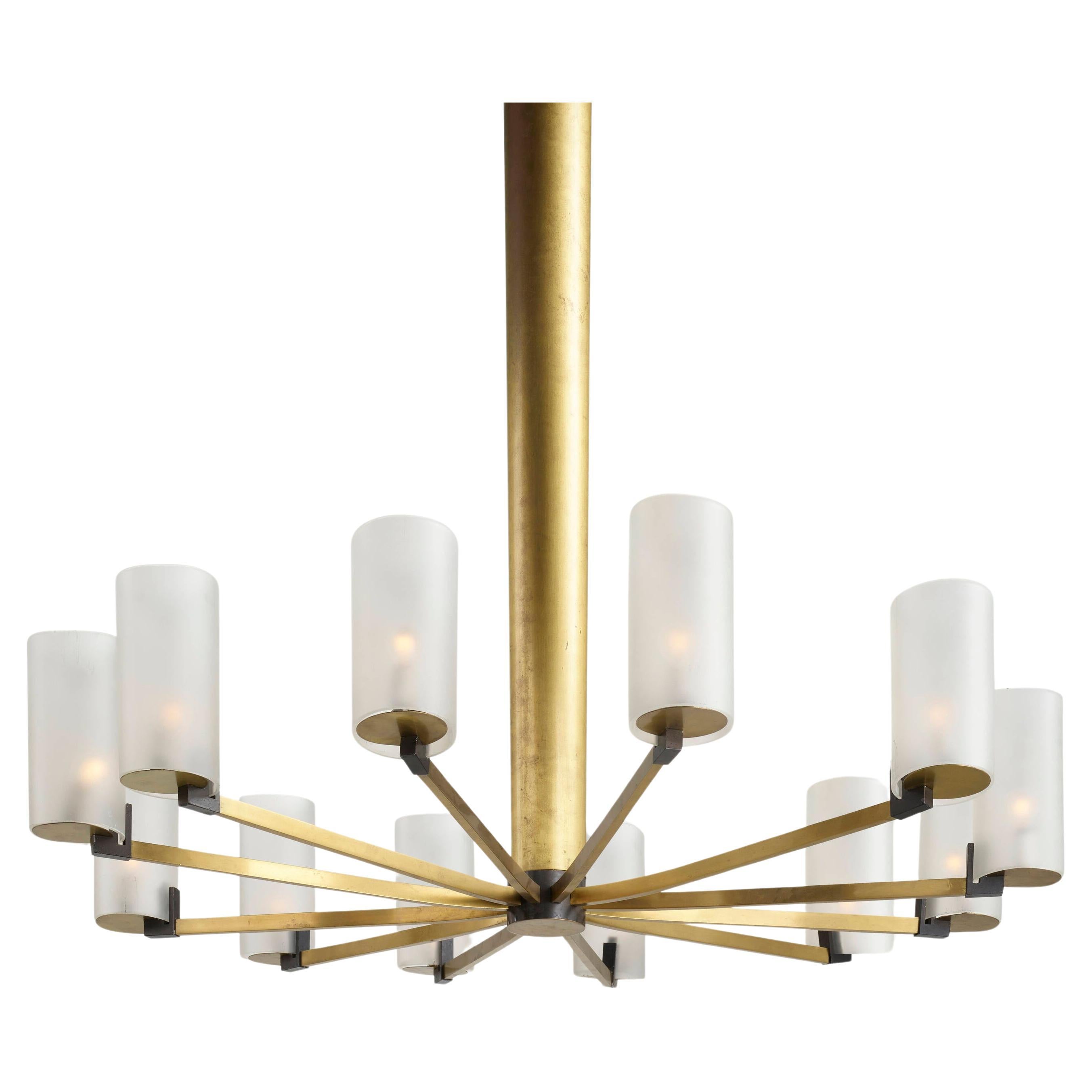Important Bronze and Glass Chandelier by Jules Leleu For Sale