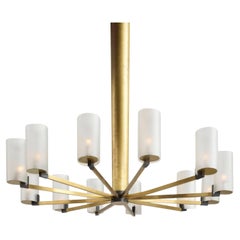 Vintage Important Bronze and Glass Chandelier by Jules Leleu