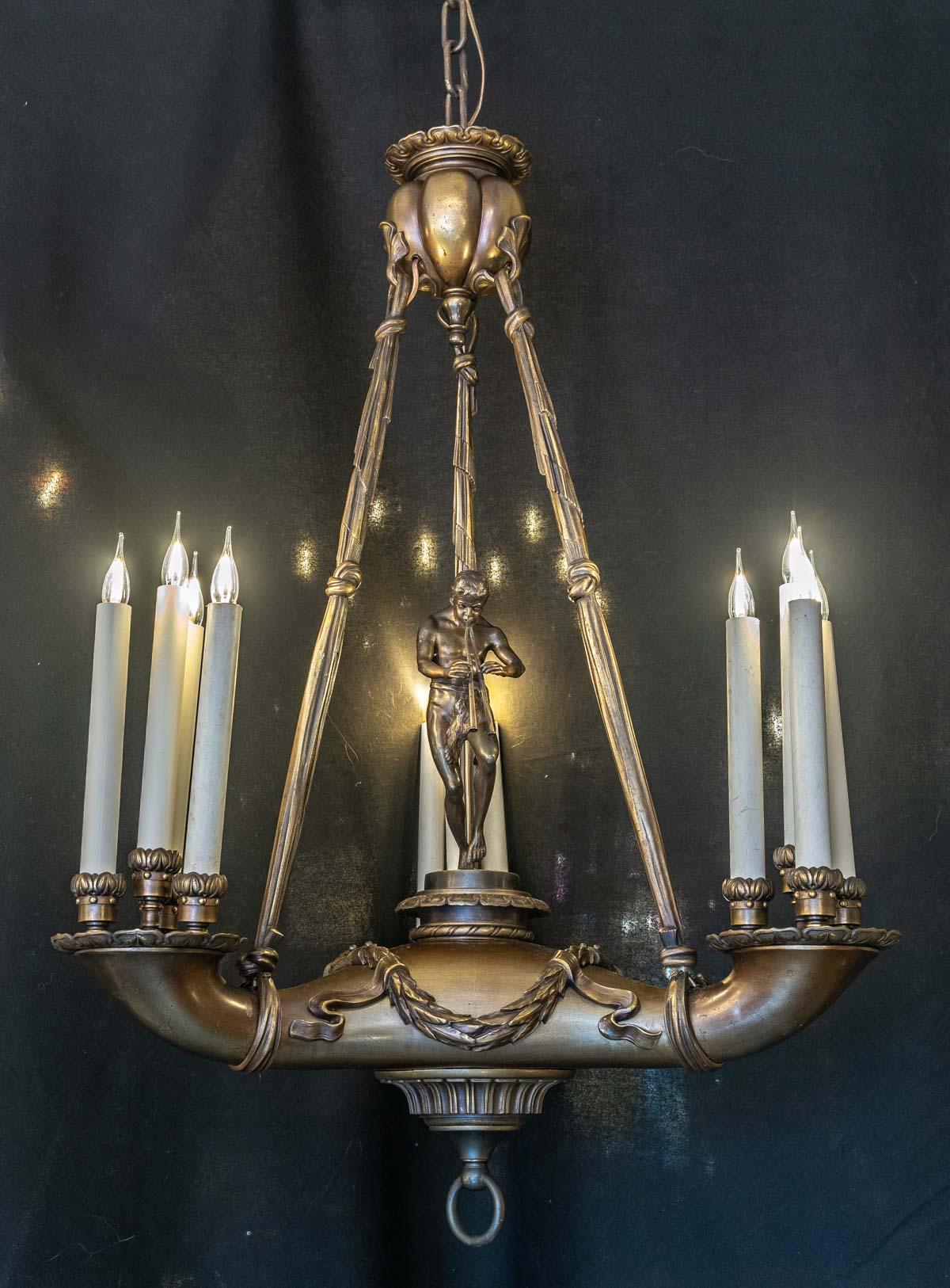 Important Bronze Chandelier with Flute Form For Sale 4