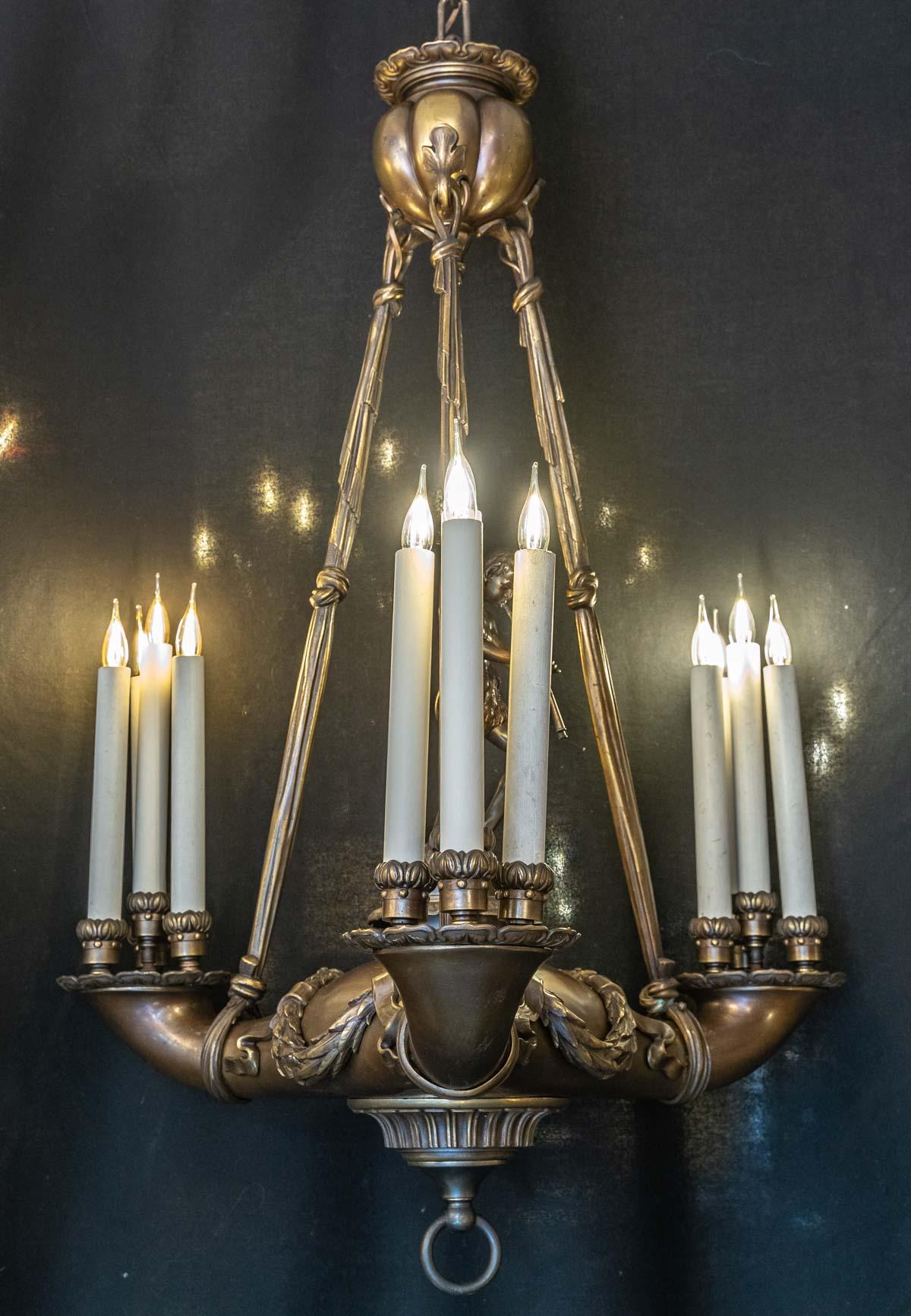 Important Bronze Chandelier with Flute Form For Sale 5