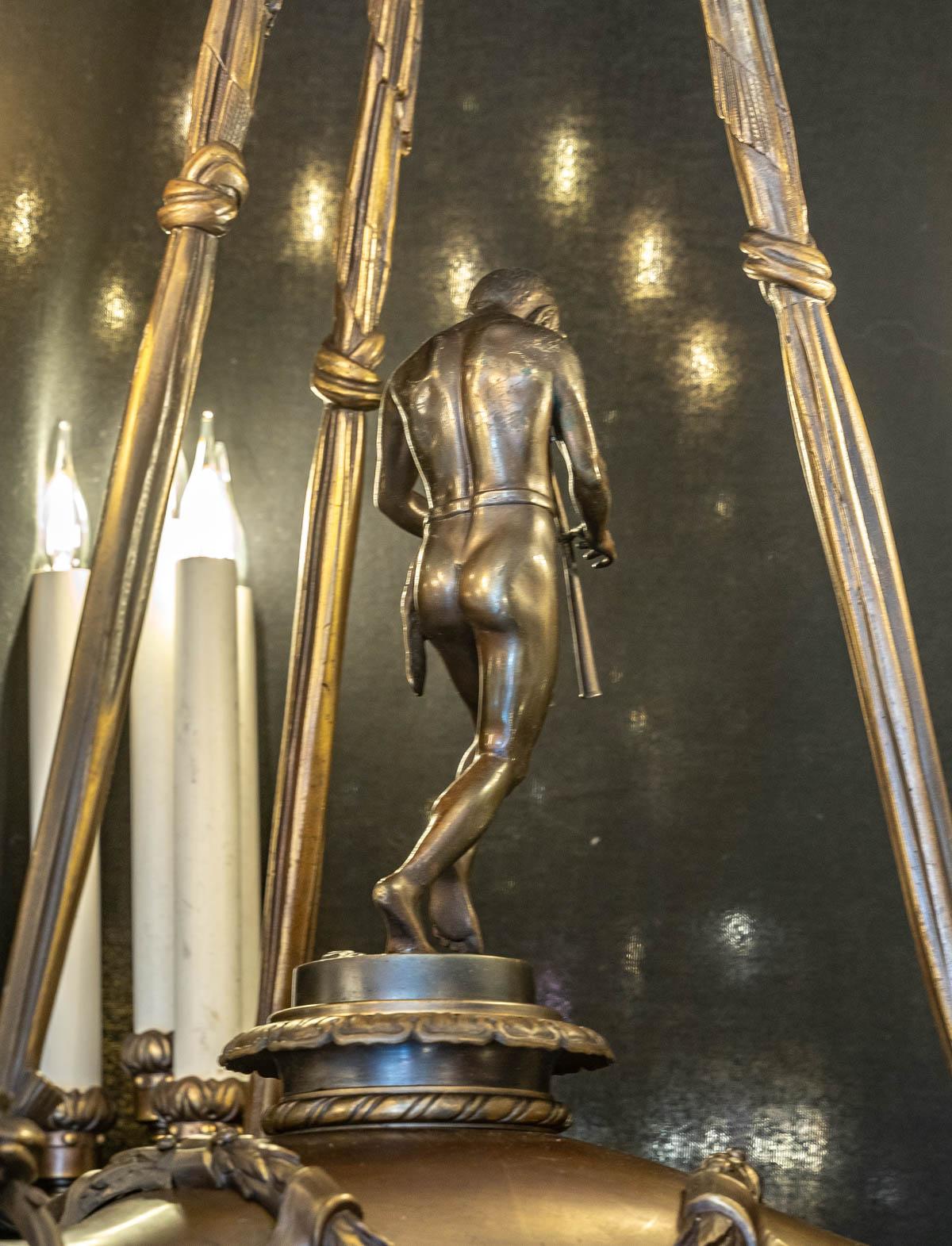 European Important Bronze Chandelier with Flute Form For Sale