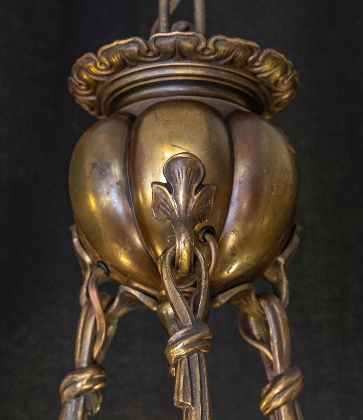 Bronze-Kronleuchter mit geriffelter Form im Zustand „Gut“ im Angebot in Saint-Ouen, FR