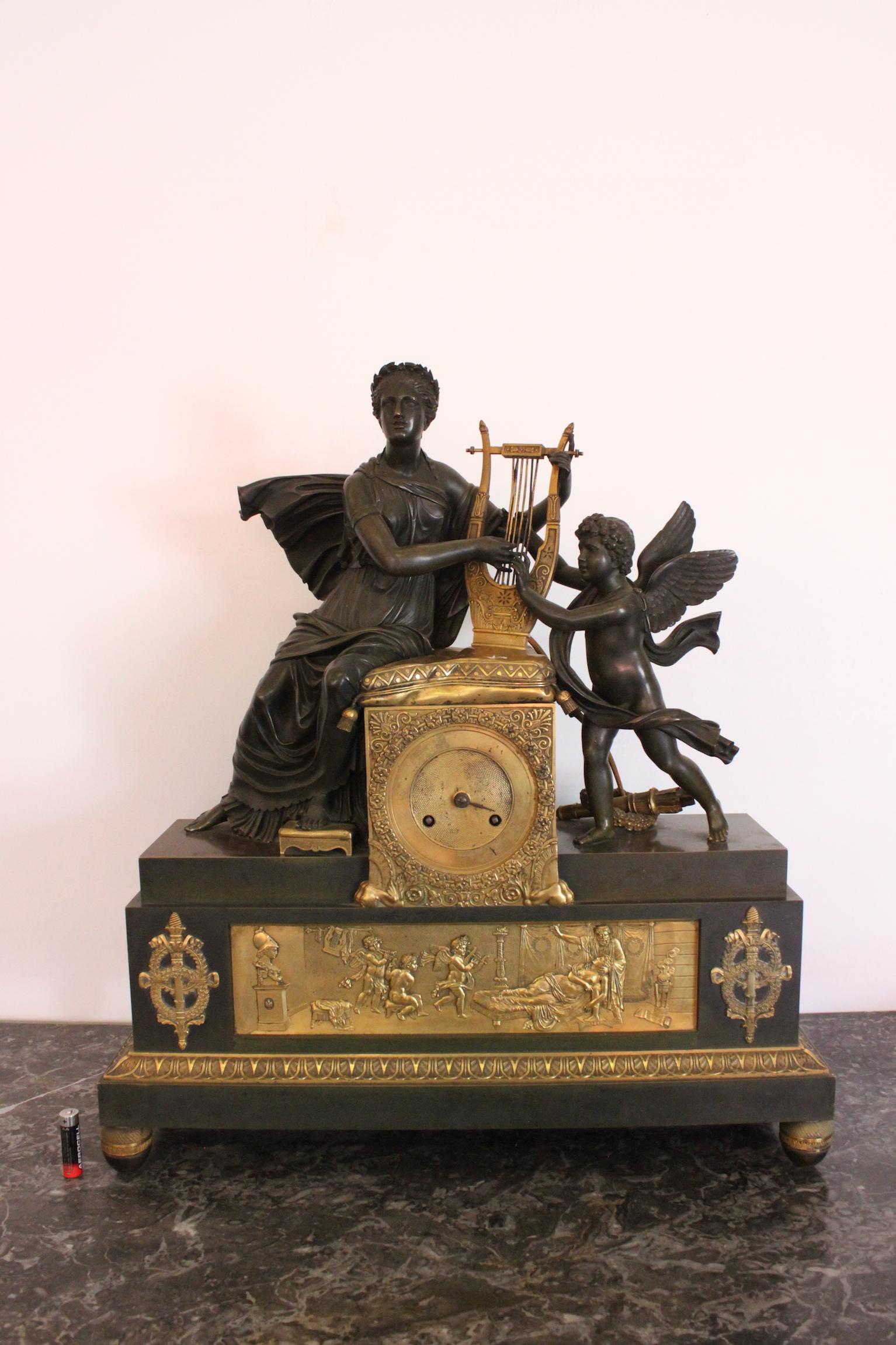Important Bronze Clock from Empire Time or Restoration, 19th Century 7