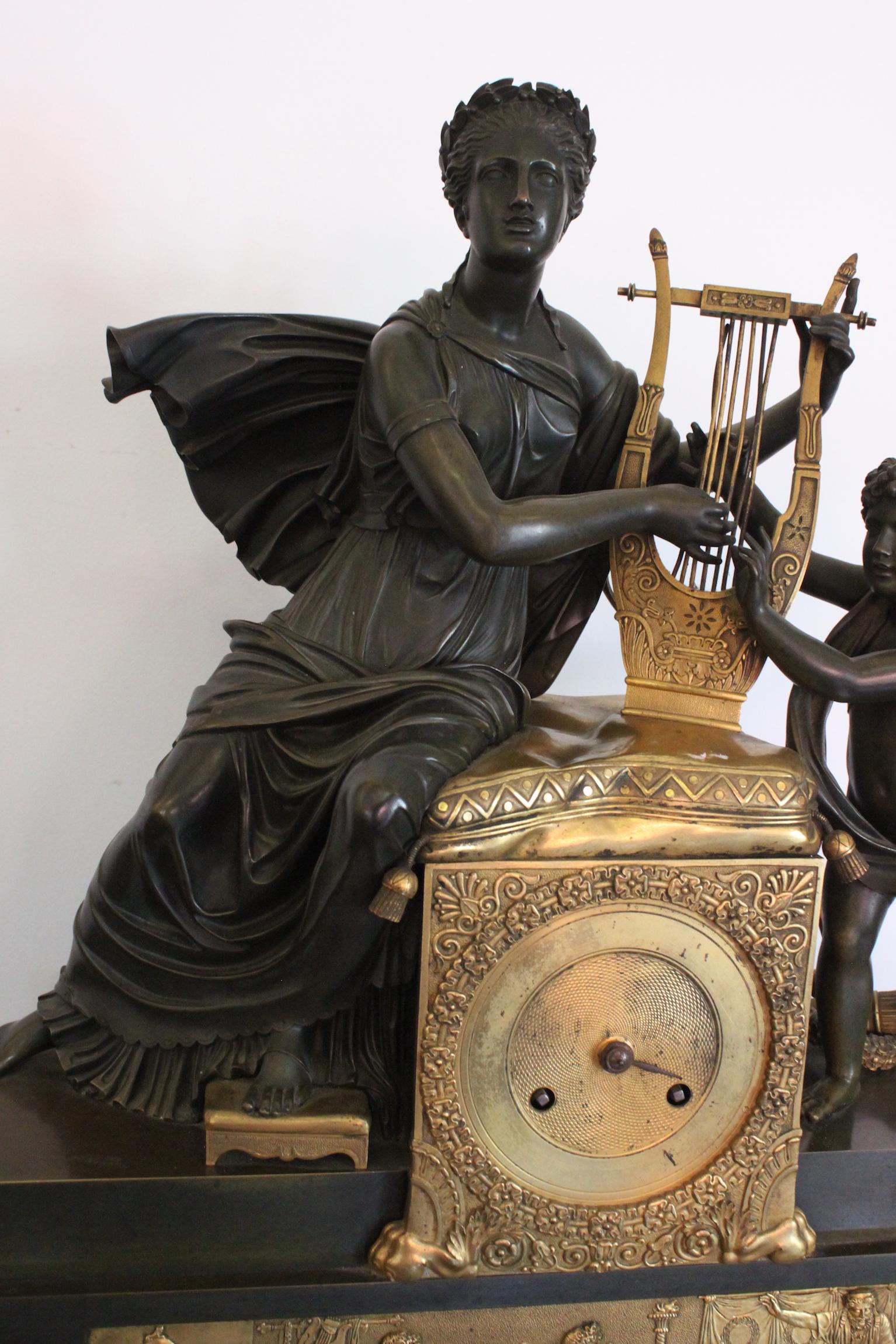 Important Bronze Clock from Empire Time or Restoration, 19th Century 3