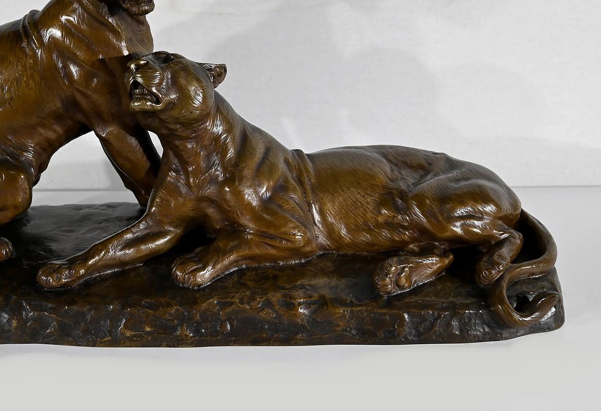 Bedeutendes Bronzeskulpturenpaar mit Löwinnen, von L. Riché - Anfang 20. im Angebot 4