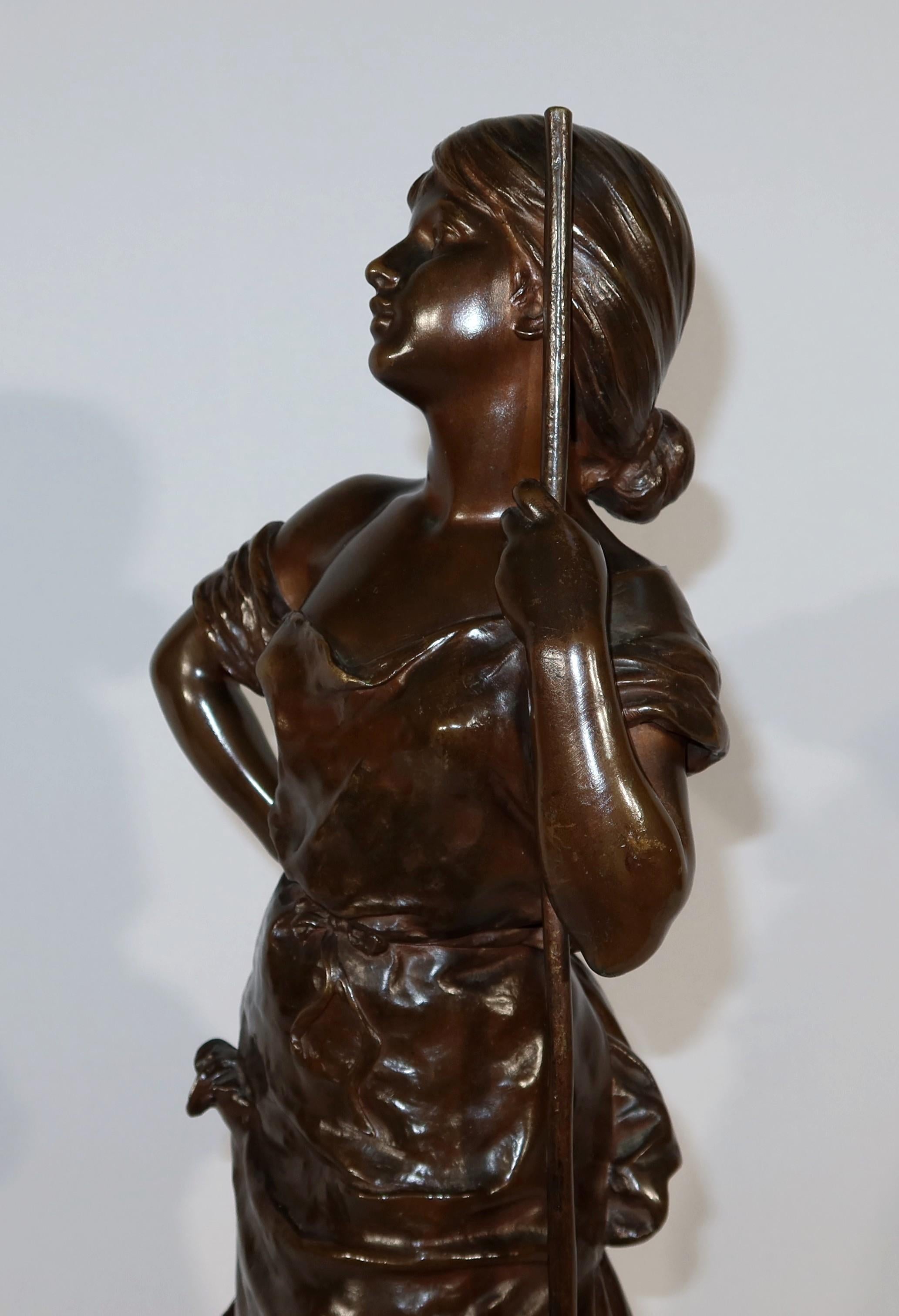 Bronze sculpture “Young Peasant Woman”, signed H. Moreau – 2nd part of the 19th For Sale 9