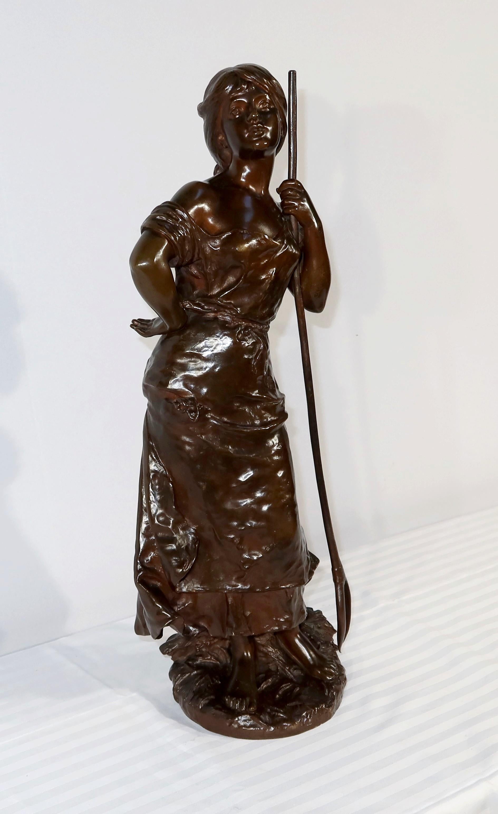 French Bronze sculpture “Young Peasant Woman”, signed H. Moreau – 2nd part of the 19th For Sale