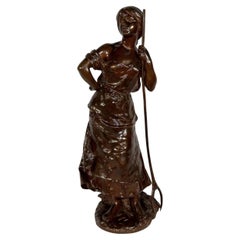 Sculpture en bronze Jeune Paysanne, signée H. Moreau - 2ème partie du 19ème siècle