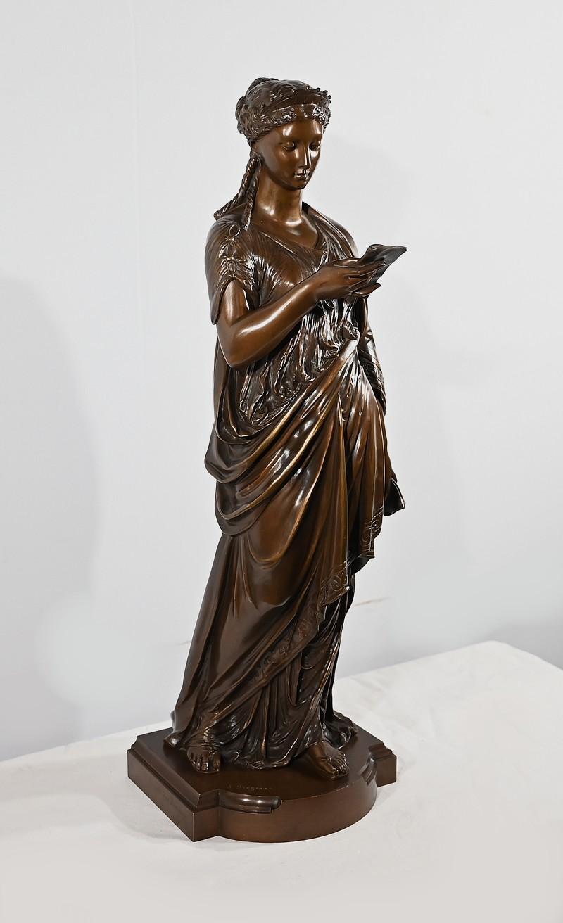 Français Importante sculpture en bronze La lettre de J-L. Grégoire - Fin du XIXe siècle en vente