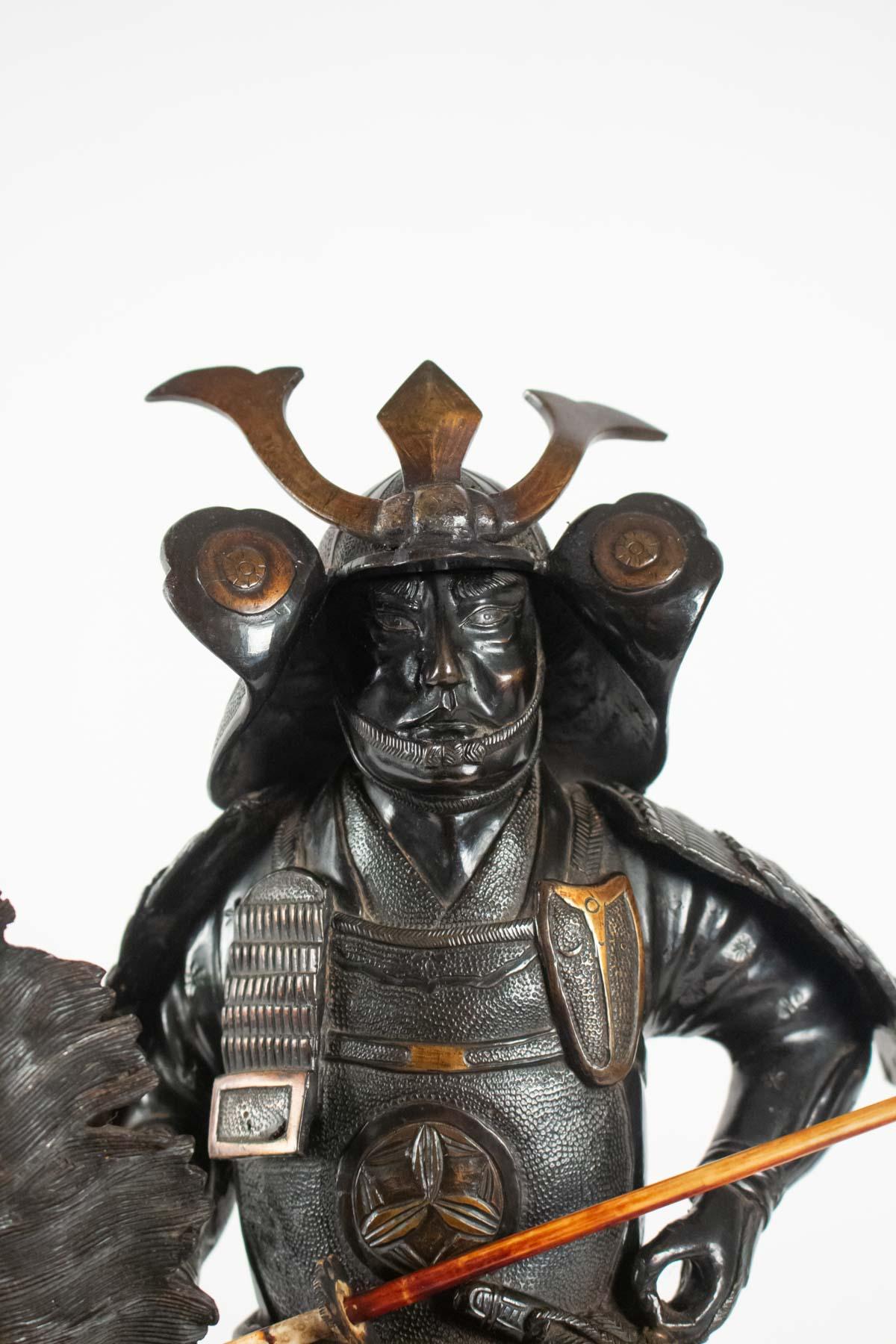 Important Bronze Sculpture, Samurai, Japan, 1925, Onyx Base, Removable 3