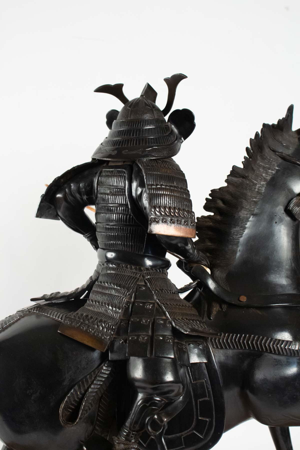 Importante Escultura de Bronce, Samurai, Japón, 1925, Base de Ónice, Desmontable 8