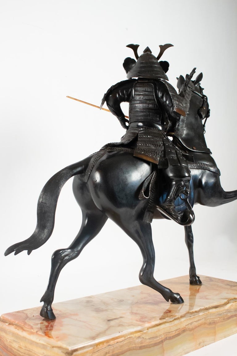Important Bronze Sculpture, Samurai, Japan, 1925, Onyx Base, Removable For Sale at 1stDibs