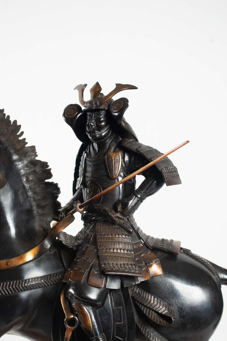 Important Bronze Sculpture, Samurai, Japan, 1925, Onyx Base, Removable For Sale at 1stDibs