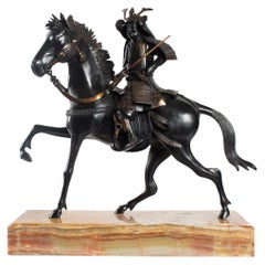 Important Bronze Sculpture, Samurai, Japan, 1925, Onyx Base, Removable