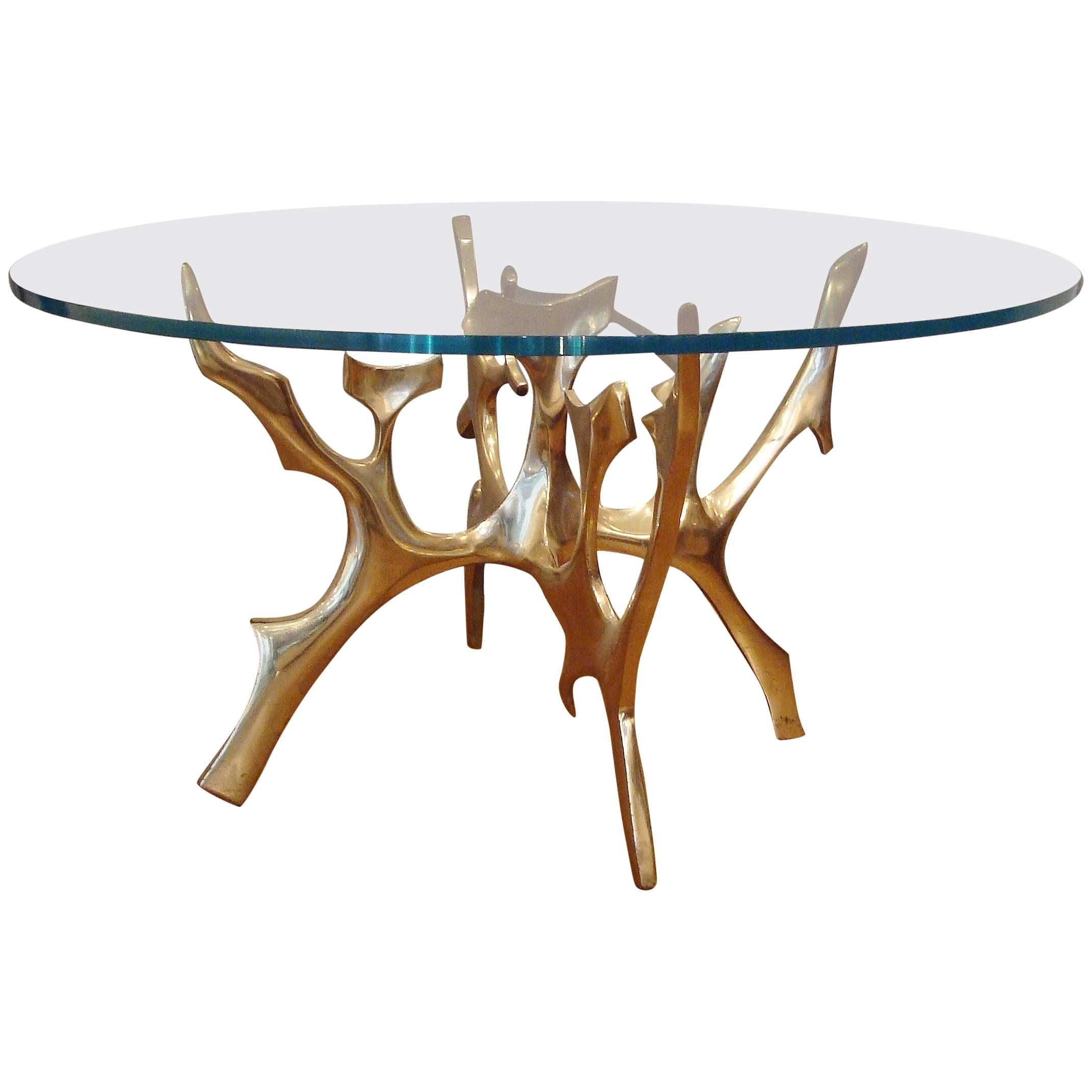 Important Bronze Table with Circular Glass Top by Fred Brouard