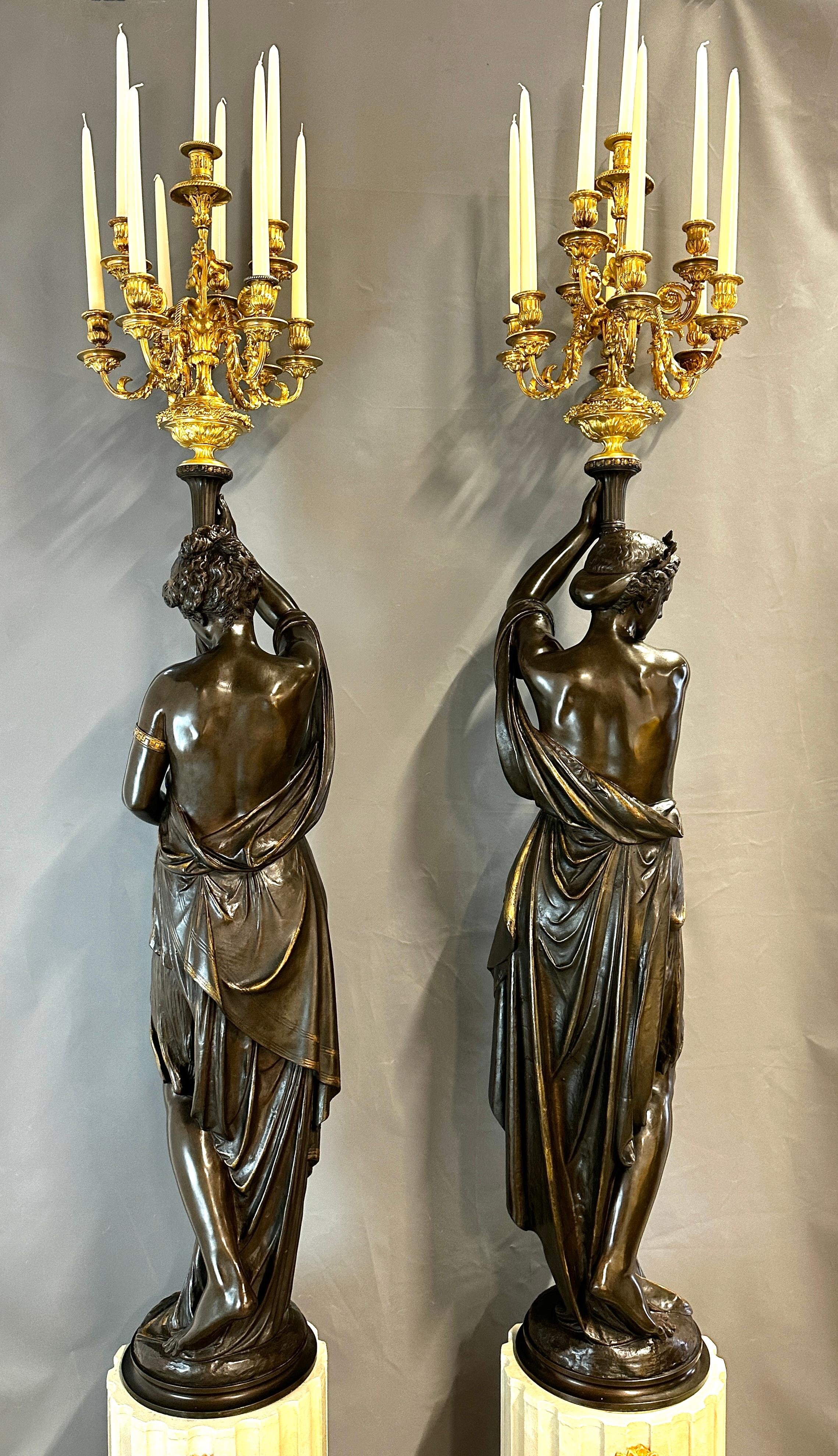 Important Bronze Torcheres by Albert Ernest Carrier Belleuse 265 cm For Sale 5