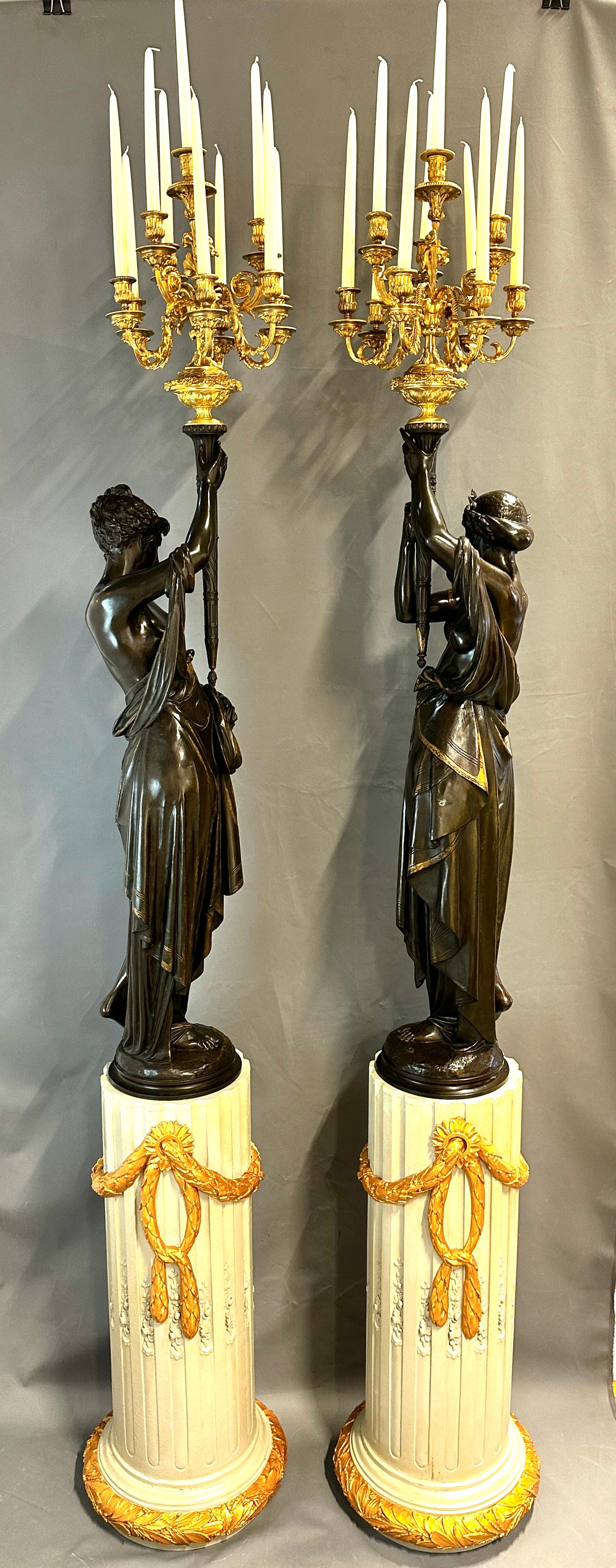 Important Bronze Torcheres by Albert Ernest Carrier Belleuse 265 cm For Sale 6