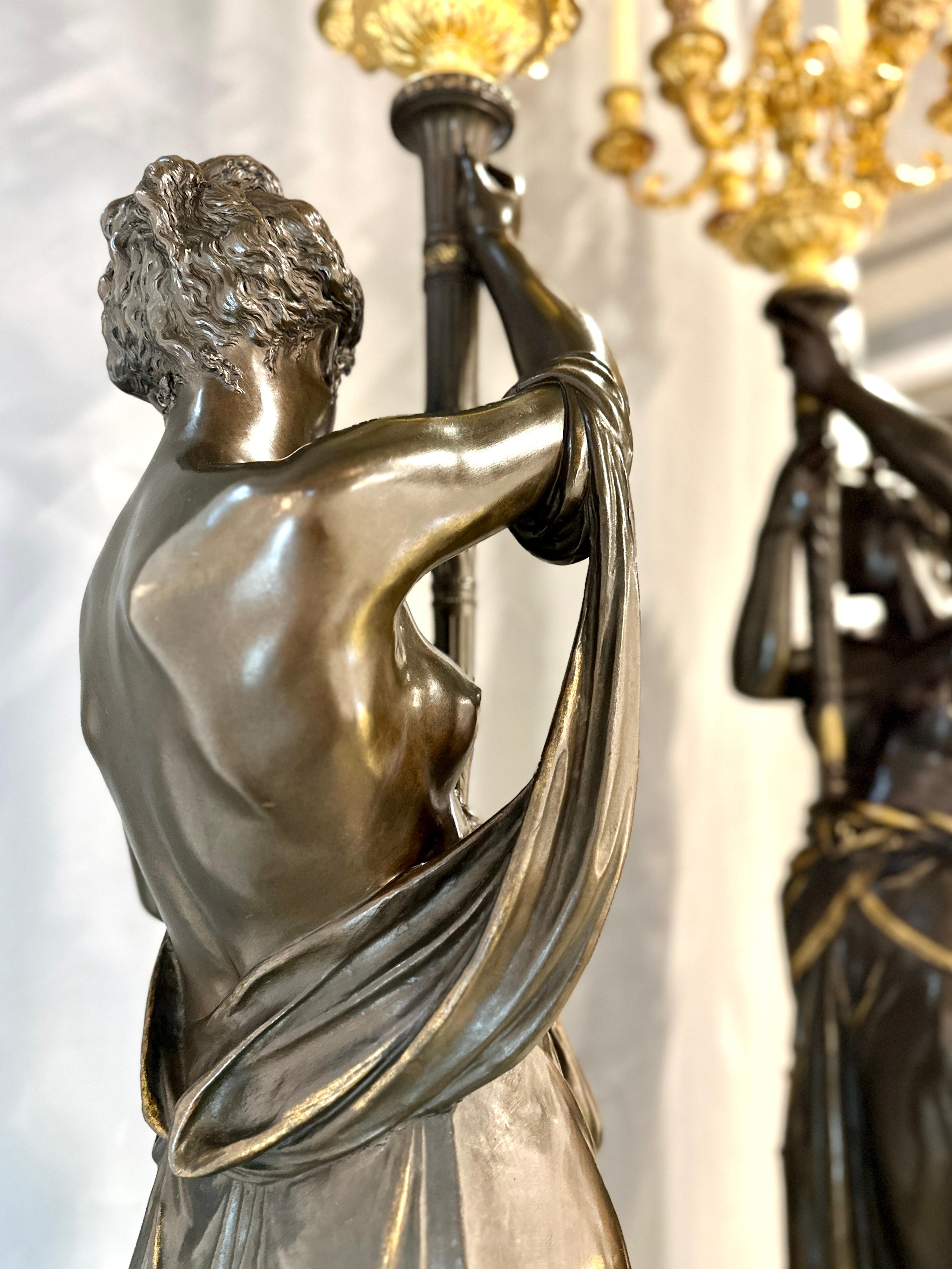 Important Bronze Torcheres by Albert Ernest Carrier Belleuse 265 cm For Sale 7