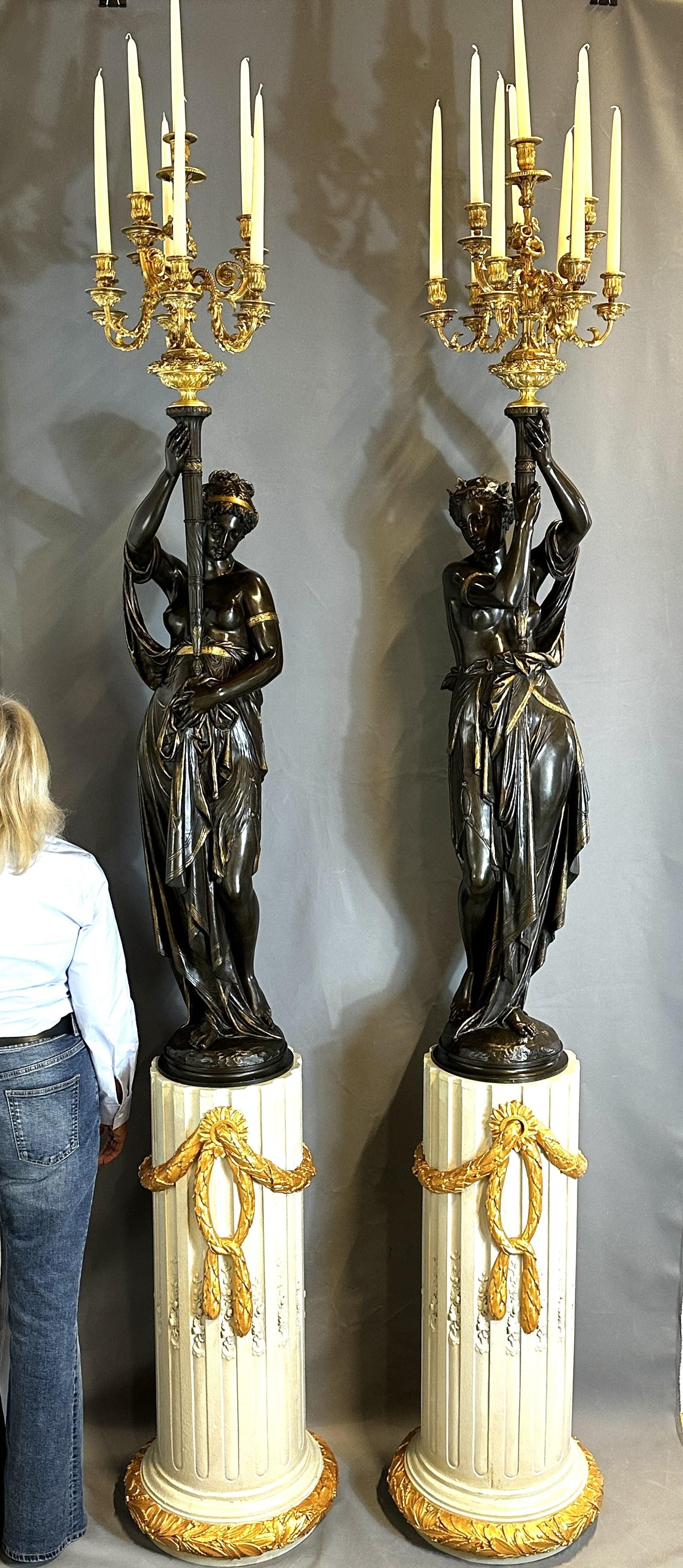 Important Bronze Torcheres by Albert Ernest Carrier Belleuse 265 cm For Sale 9