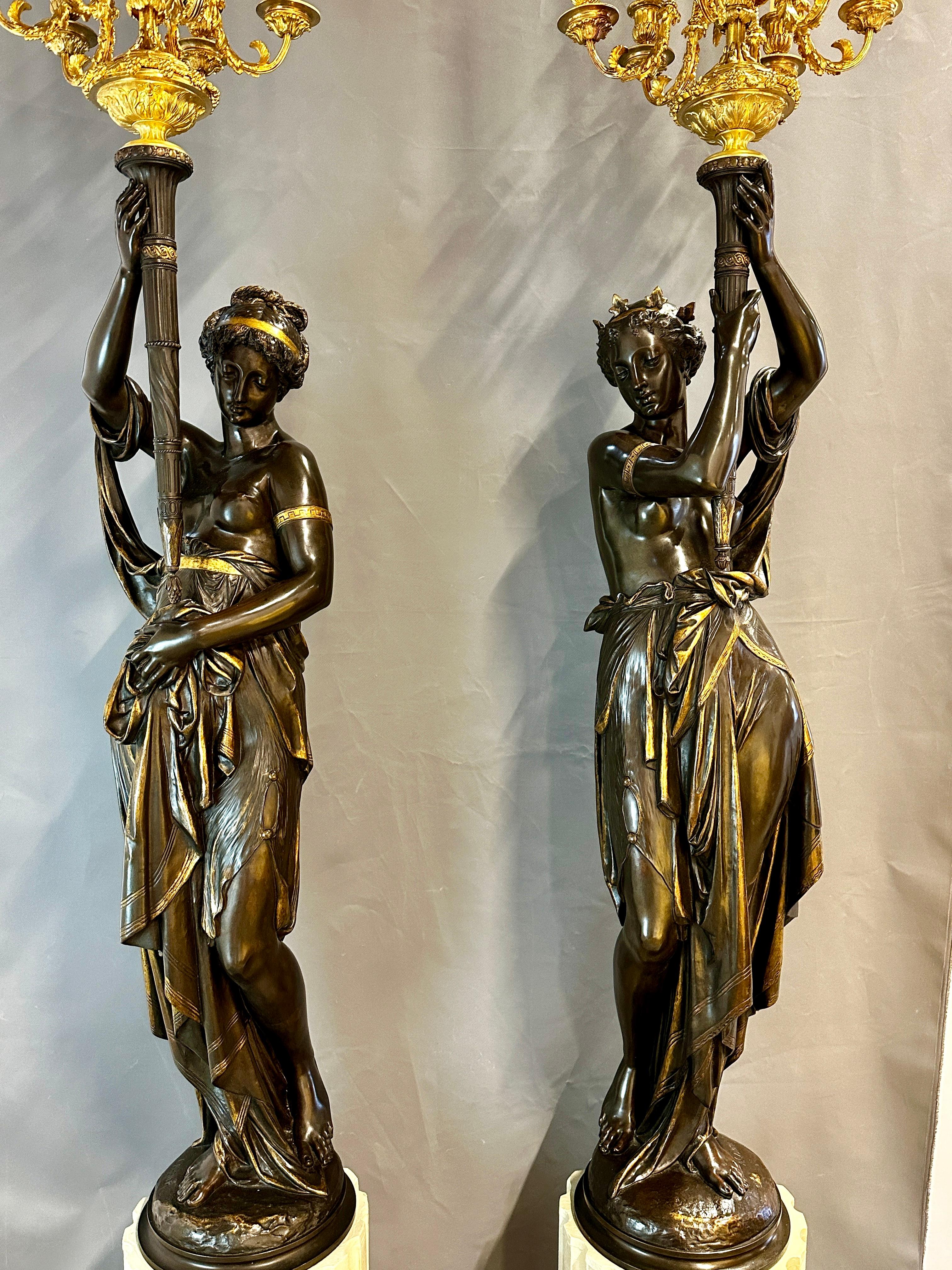 Neoclassical Important Bronze Torcheres by Albert Ernest Carrier Belleuse 265 cm For Sale