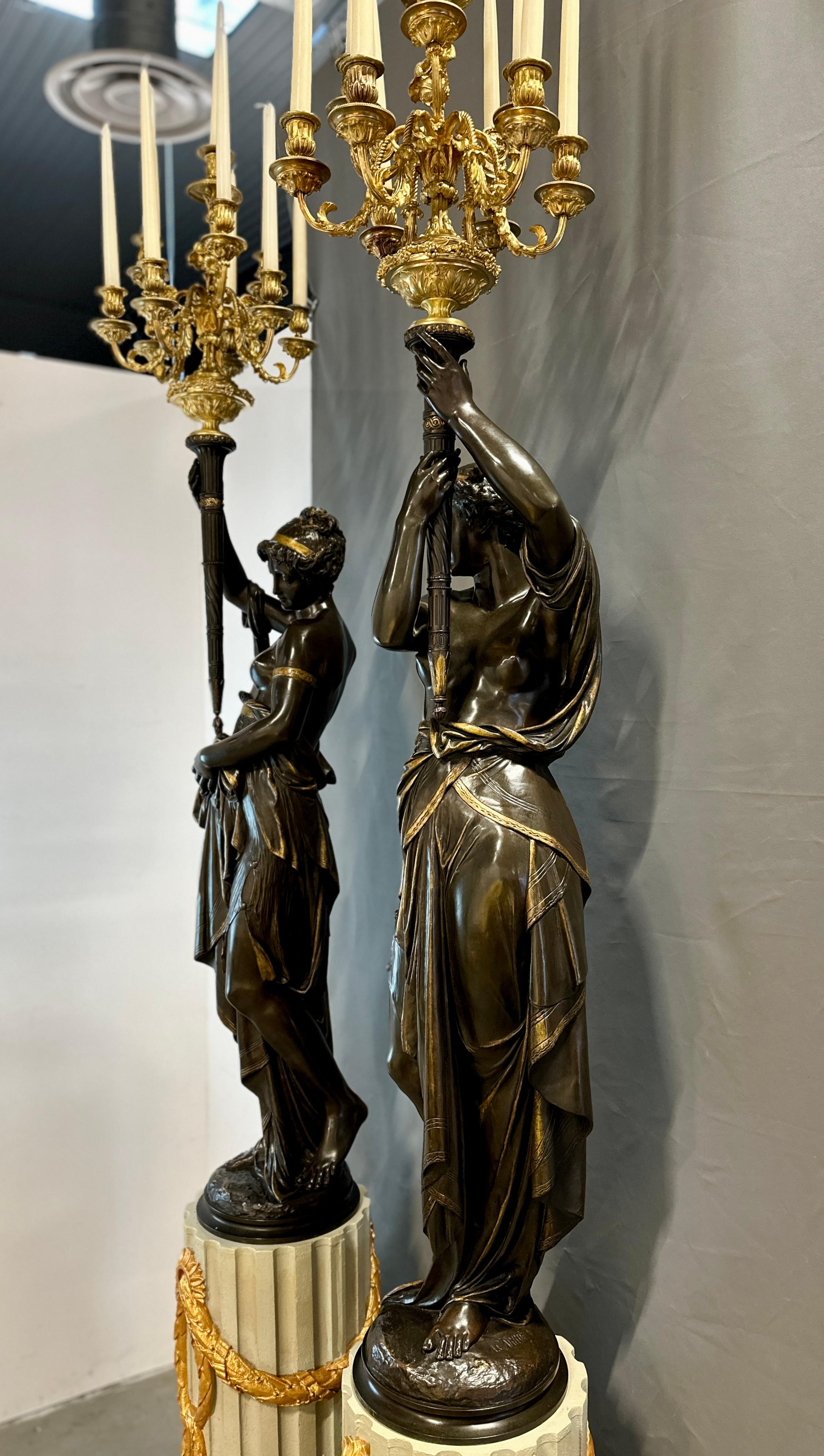 19th Century Important Bronze Torcheres by Albert Ernest Carrier Belleuse 265 cm For Sale