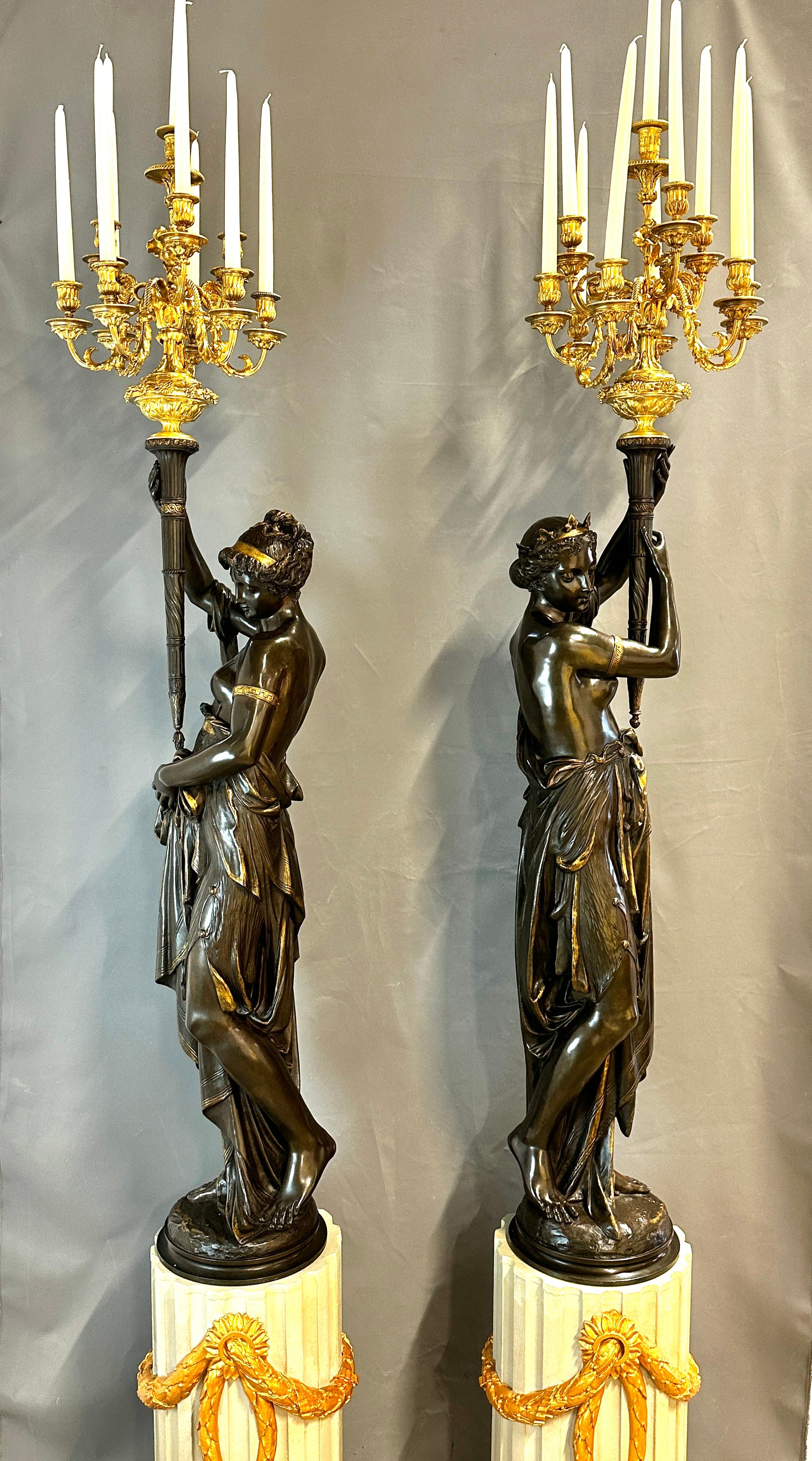 Important Bronze Torcheres by Albert Ernest Carrier Belleuse 265 cm For Sale 2