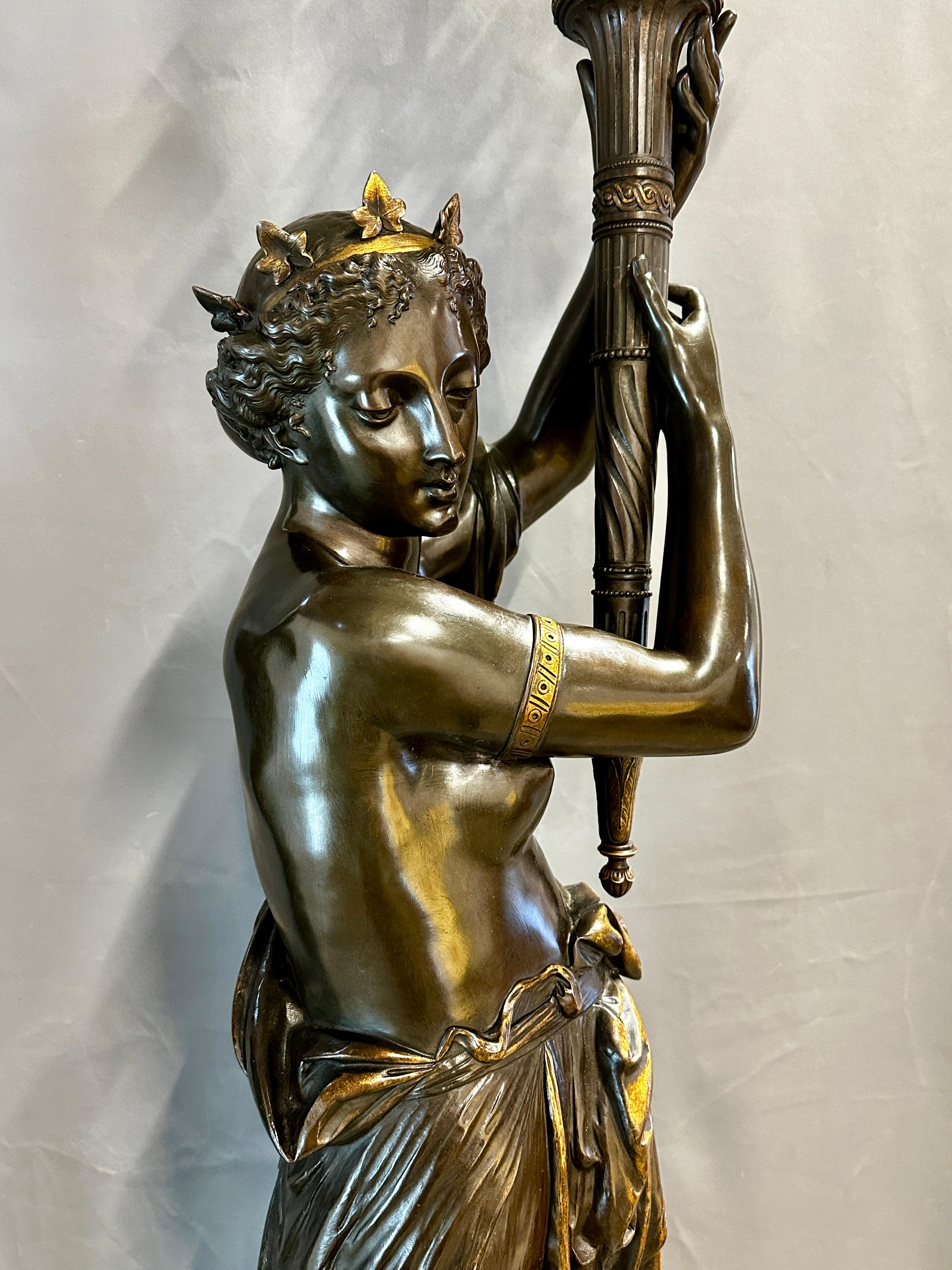 Important Bronze Torcheres by Albert Ernest Carrier Belleuse 265 cm For Sale 3