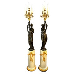 Antique Important Bronze Torcheres by Albert Ernest Carrier Belleuse 265 cm