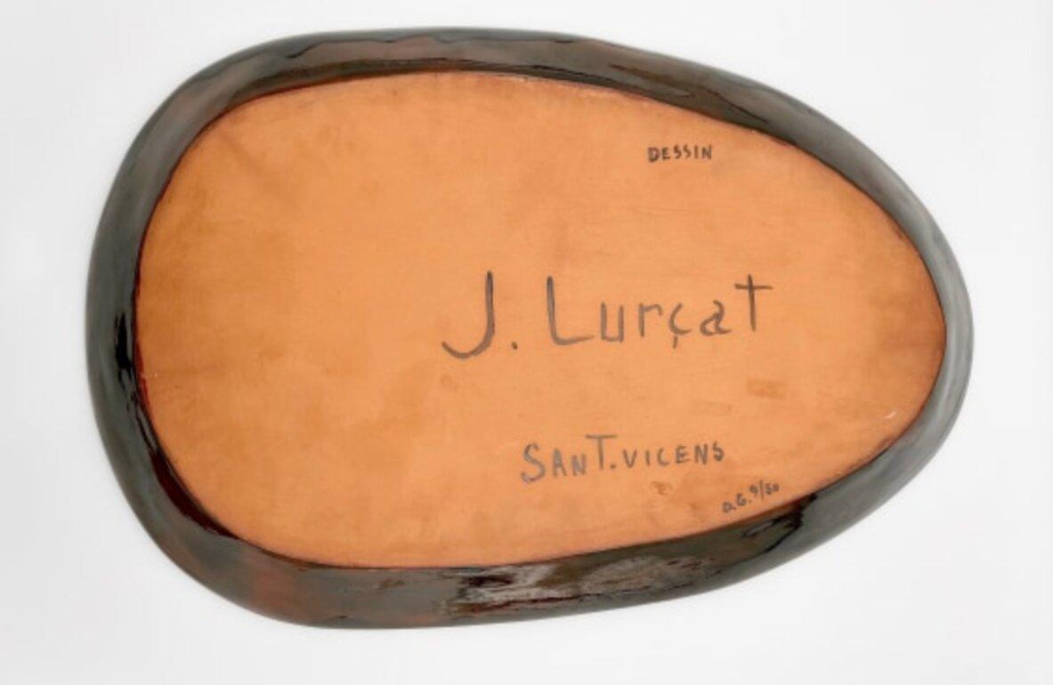 French Important Brown, Green ceramic platter, for Sant-Vicens by Jean Lurçat For Sale