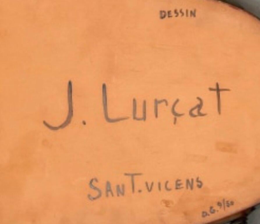 Important Brown, Green ceramic platter, for Sant-Vicens by Jean Lurçat In Excellent Condition For Sale In Atlanta, GA