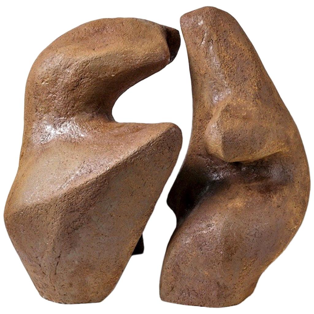Important Brown Stoneware Couple of Sculptures by Tim and Jacqueline Orr For Sale