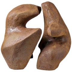 Vintage Important Brown Stoneware Couple of Sculptures by Tim and Jacqueline Orr