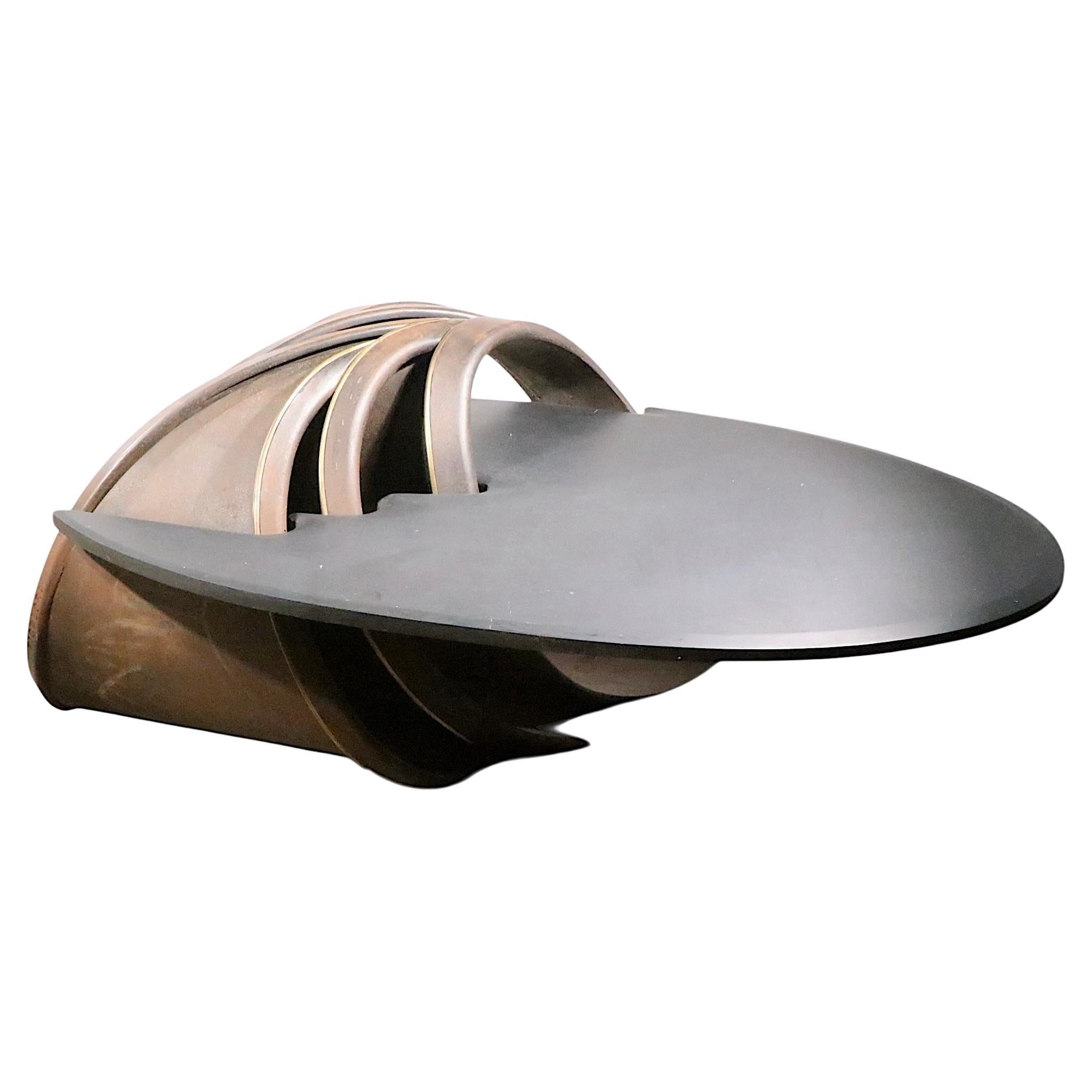 Important Brutalist Metal and Slate Coffee Table by Michael Ficalora c. 1982 For Sale