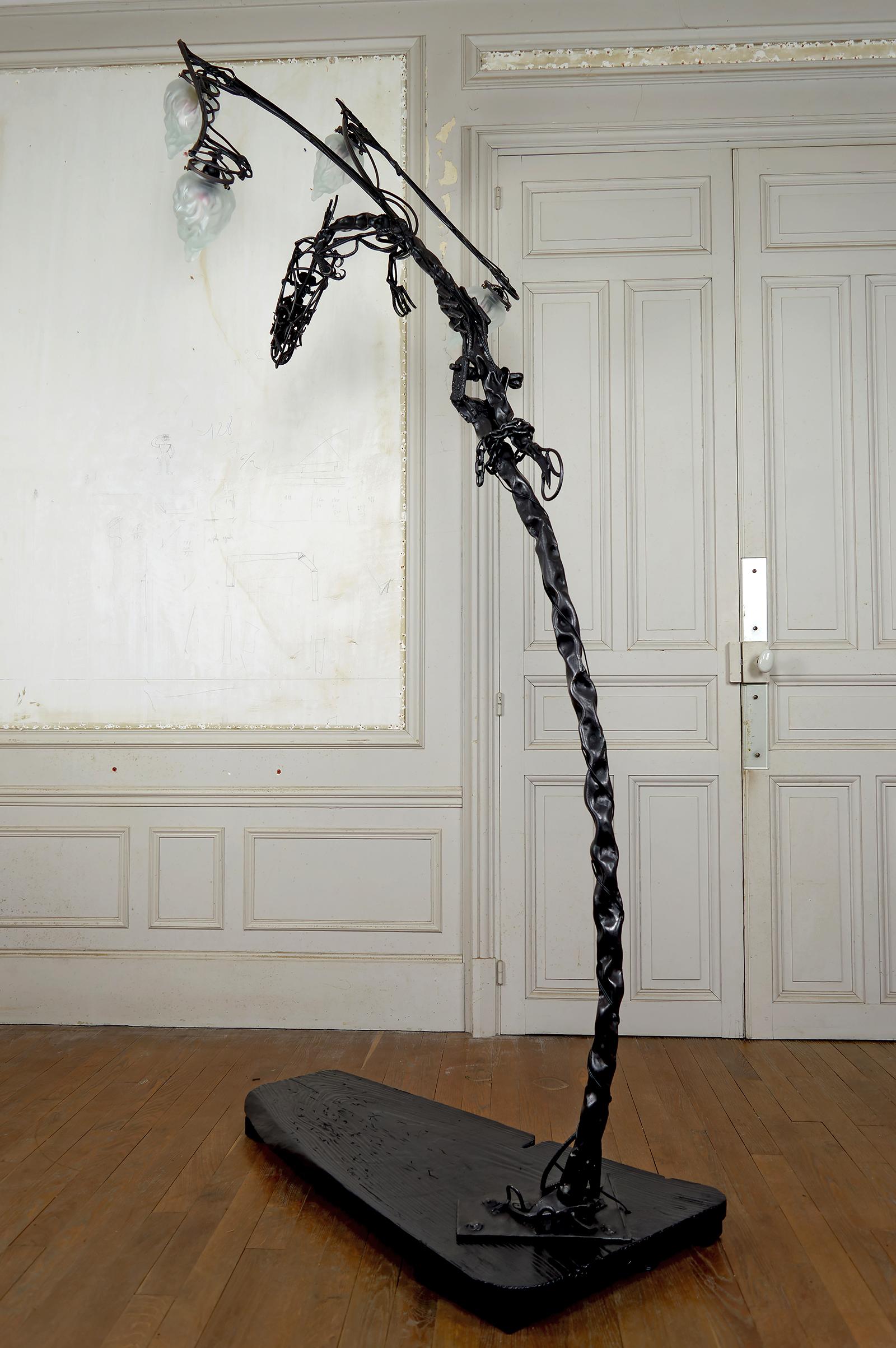 20th Century Important Brutalist Sculptural Dragon Lamp in Wrought Iron, France, 1970's For Sale