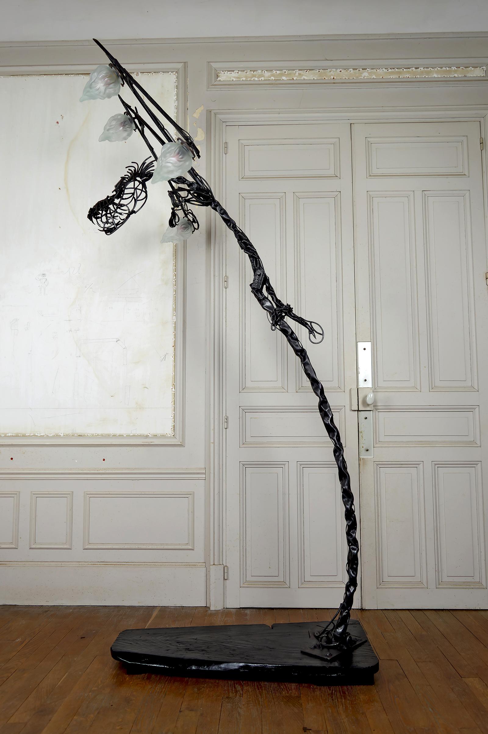 Metal Important Brutalist Sculptural Dragon Lamp in Wrought Iron, France, 1970's For Sale
