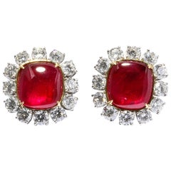 Important Burma Ruby and Diamond Earrings