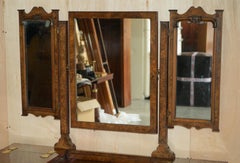 Important Burr & Burl Gothic Antique Dressing Table with Polished Brass Fittings