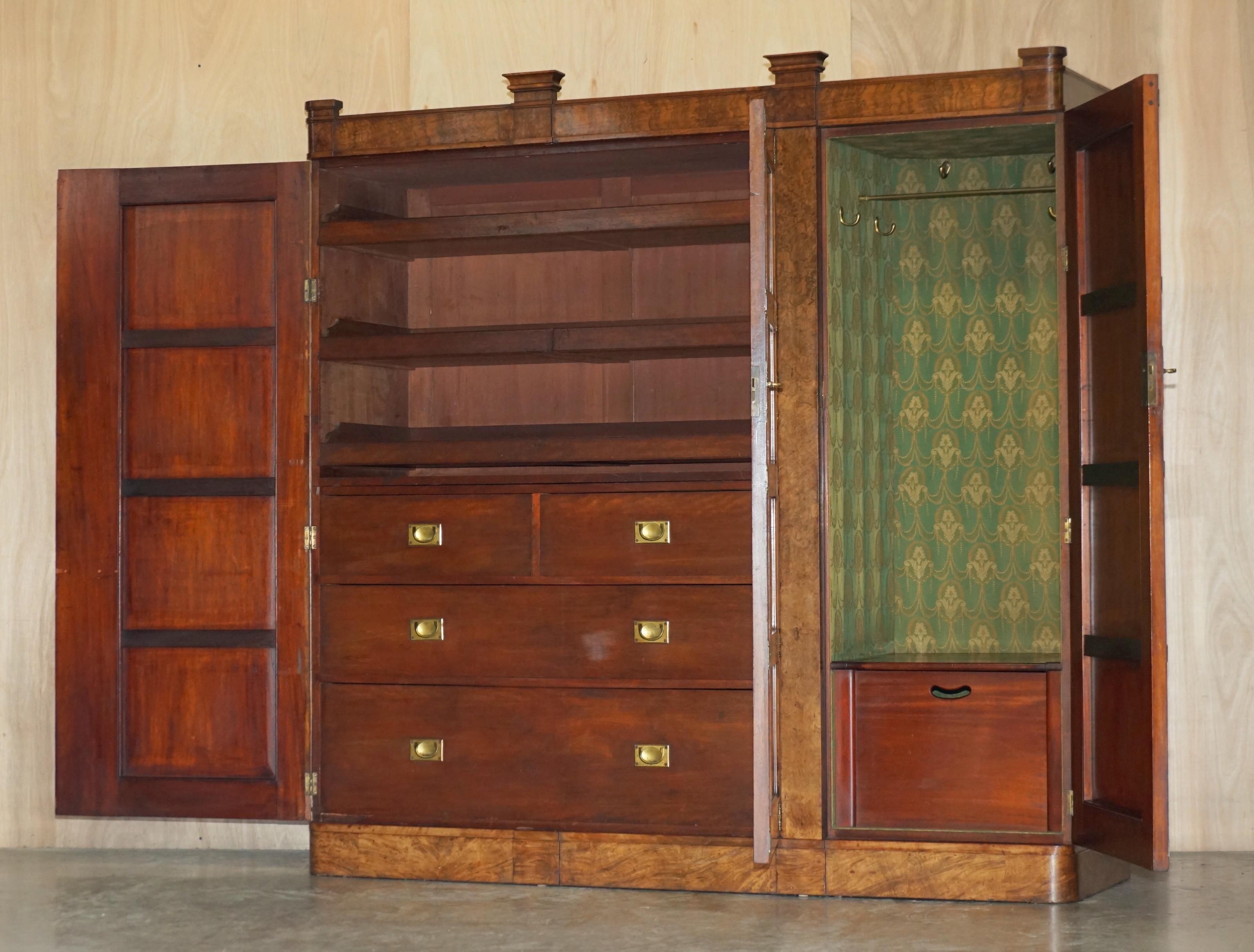 Importante armoire gothique ancienne Burr & Burl surdimensionnée en laiton poli en vente 5