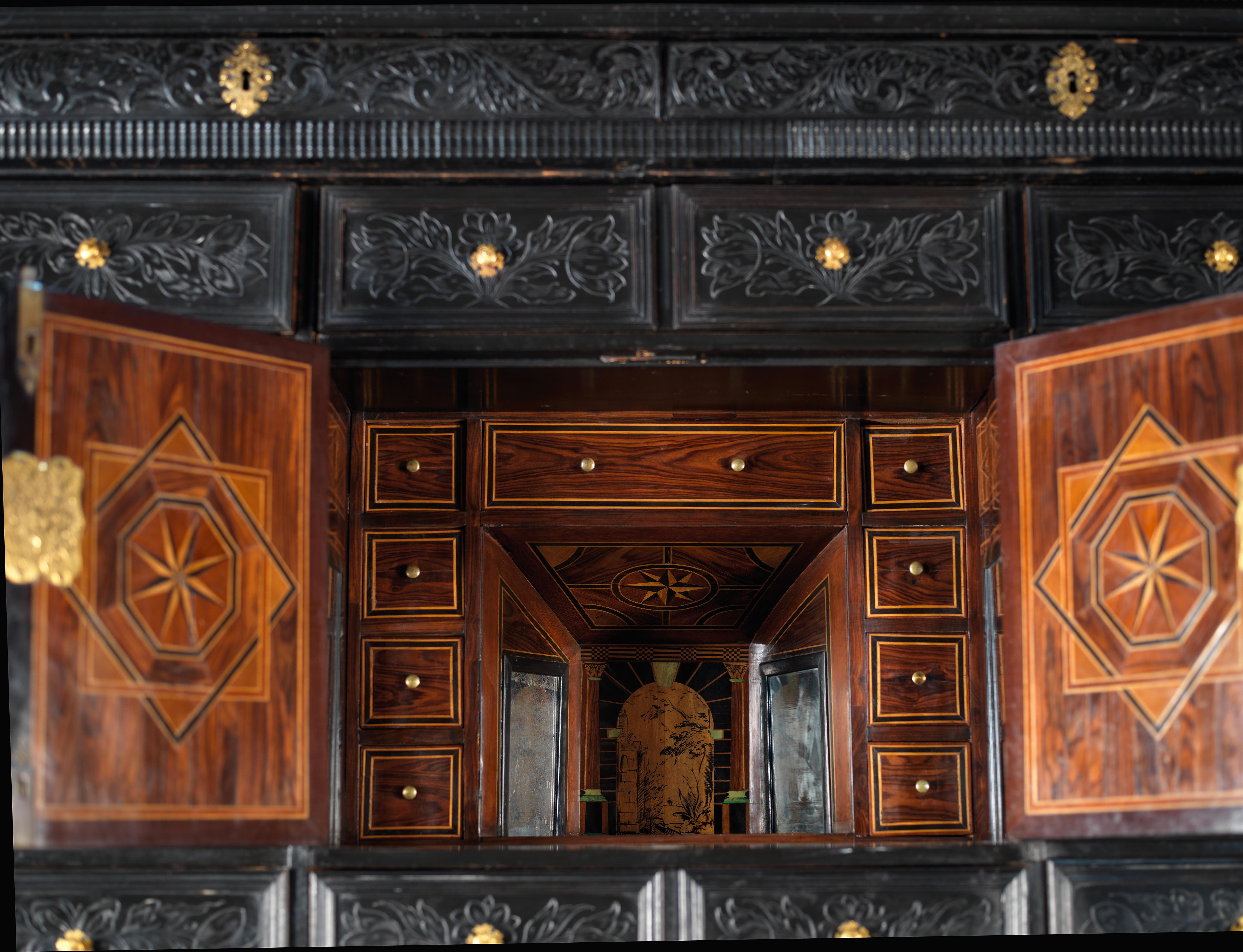 Important Cabinet with Two Body in Blackened Wood Carved and Engraved In Good Condition For Sale In Saint-Ouen, FR