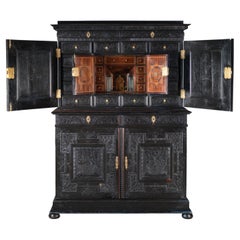 Important Cabinet with Two Body in Blackened Wood Carved and Engraved