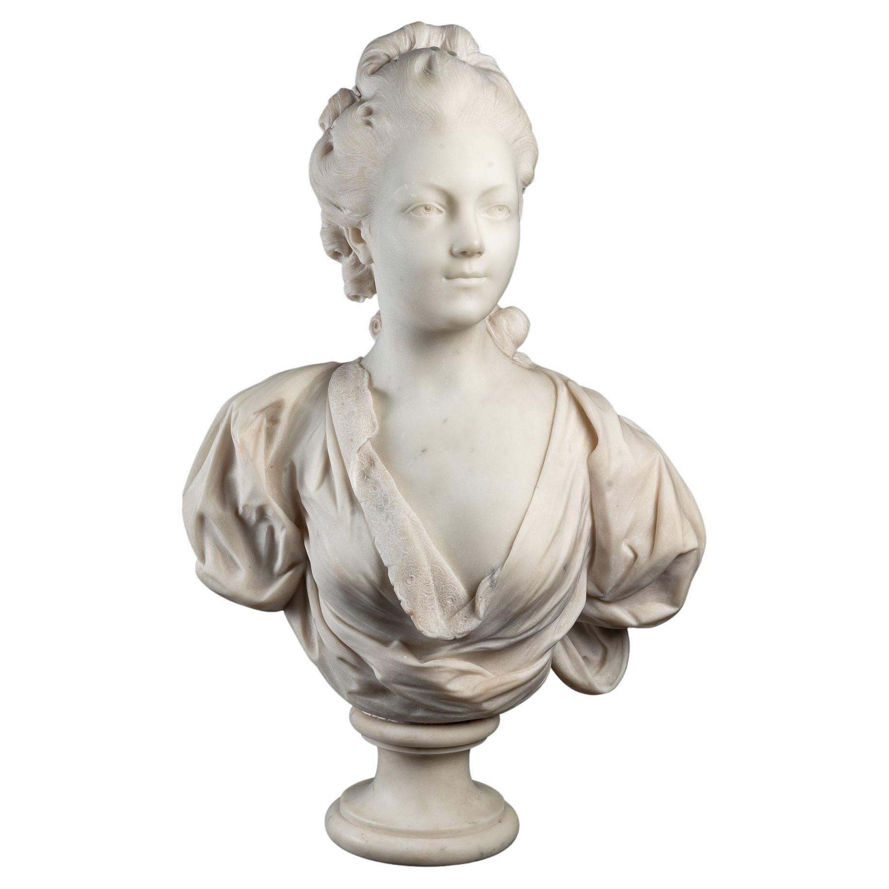 Important buste de la comtesse Du Barry en marbre de Carrare En vente ...