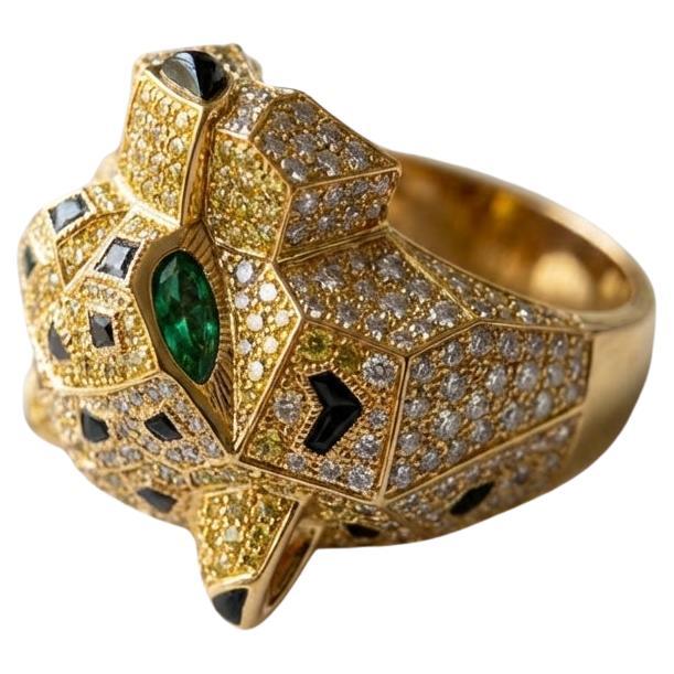 Importante anello Cartier 9 carati Panthère 18 carati Anello con diamanti gialli fantasia in vendita