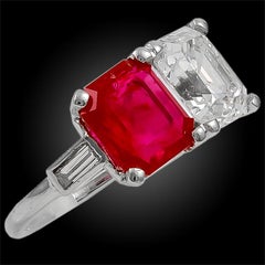 Important Cartier Emerald-Cut Diamond and Burma Ruby Ring