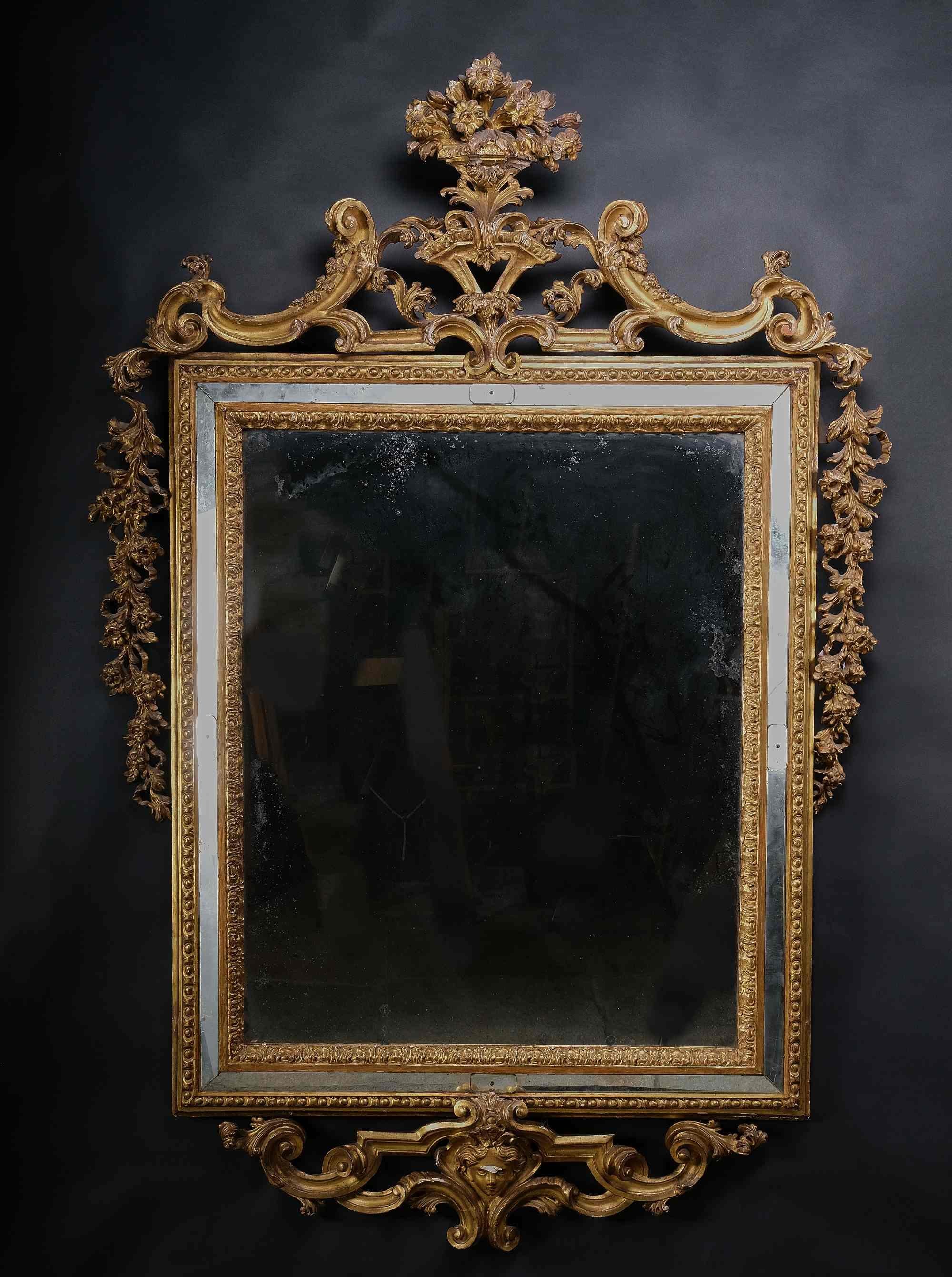 Mirror Important carved and gilded mirror, Lombardy, Italy, 1780 For Sale