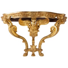 Important Carved and Gilded Wooden Console with a Thick Marble Top, Napoleon III