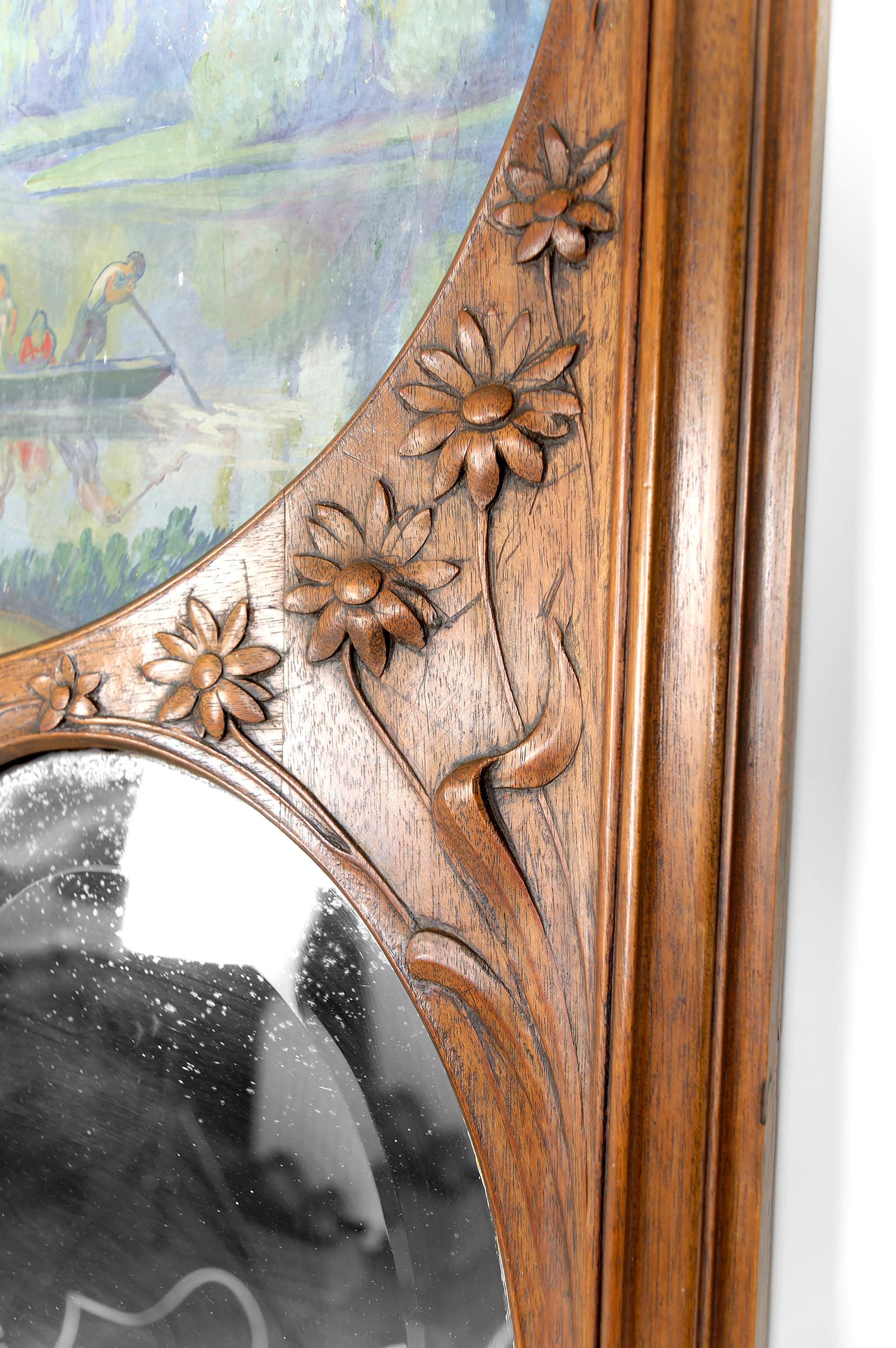 Importante specchio Trumeau in noce intagliato, Art Nouveau, Francia, Circa 1900 in vendita 3