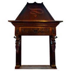 Used Important Carved Wooden Fireplace, Late 1800s