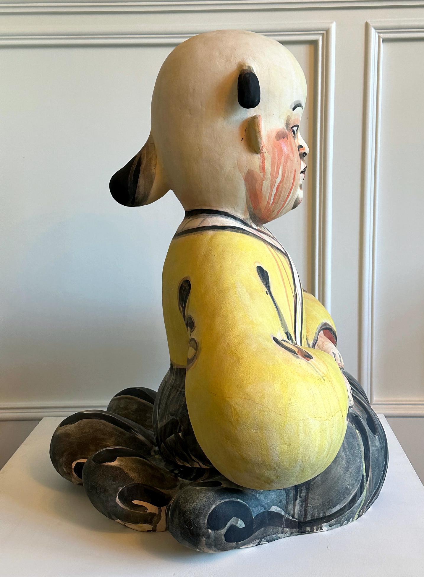 Hand-Painted Important Ceramic Sculpture Karako by Akio Takamori Exhibited and Published For Sale