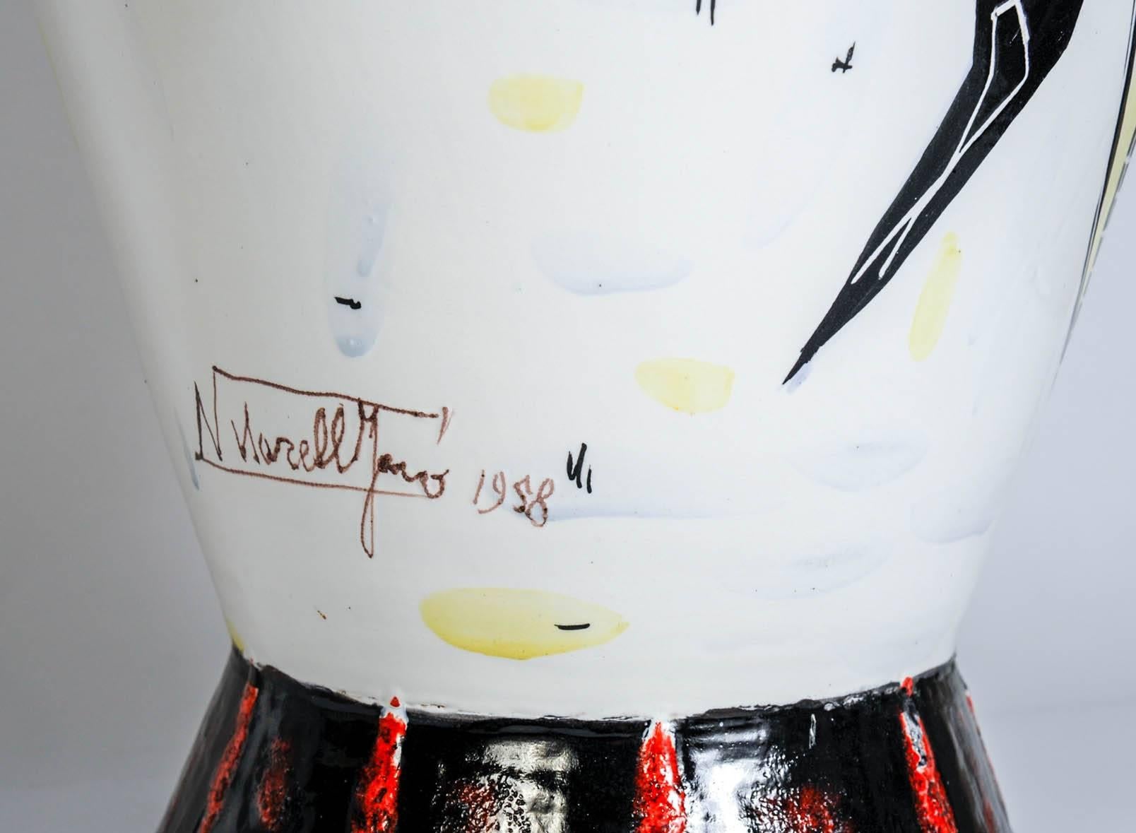 Tall vase in ceramic in the style of Fantoni.
Signed N Narell Jaro
Dated 1958.