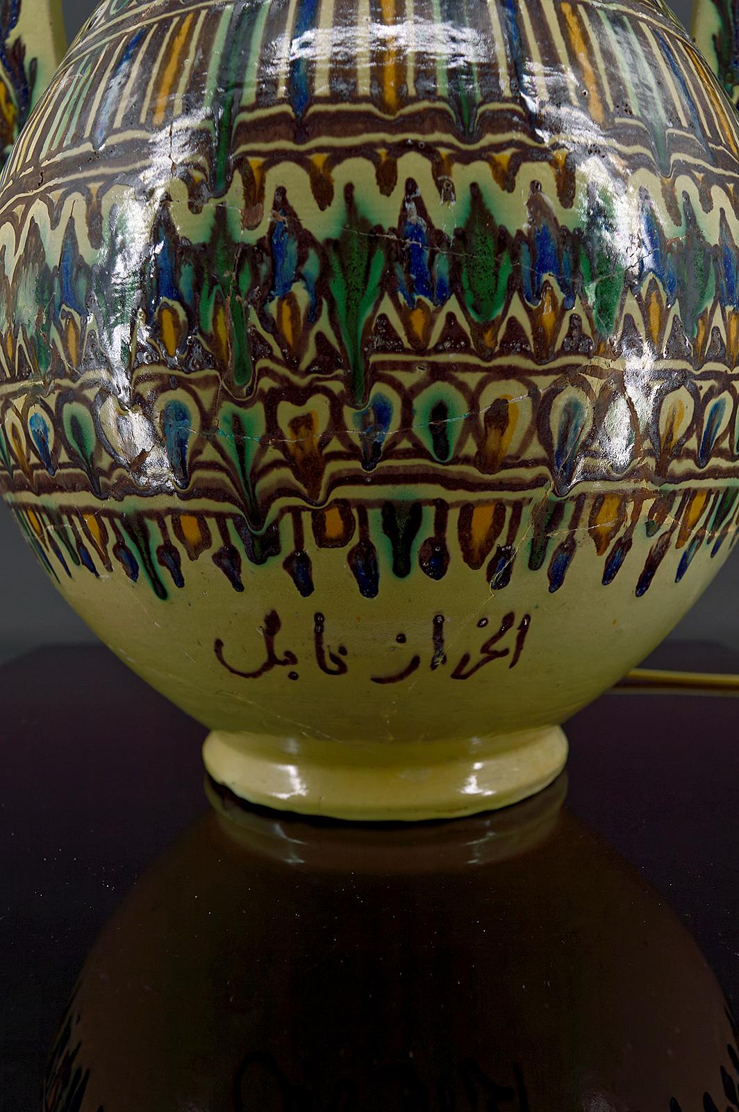 Importante vaso in ceramica montato come lampada, di El-Kharraz, Nabeul, Tunisia, 1900 in vendita 4